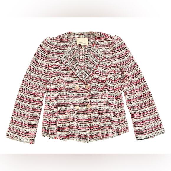 Rebecca Taylor Womens Size 4 Tweed Blazer Optic Striped Pink & Red Cotton Blend - Picture 1 of 7